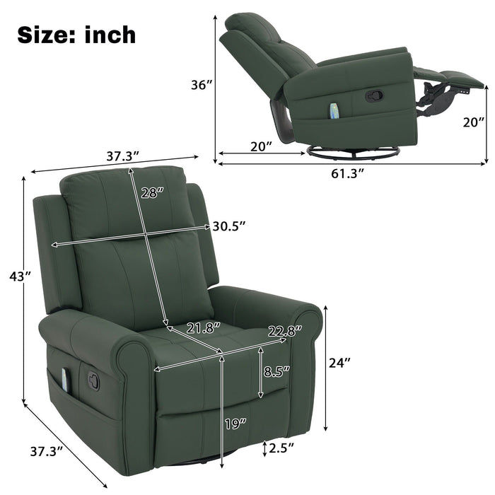Swivel Massage Recliner Chair with Heat, 270° Rotation & Dual Recline Positions