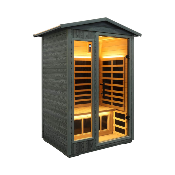 2 Person Outdoor Infrared Sauna with Low EMF Heating, Bluetooth Audio and Chromotherapy Lighting