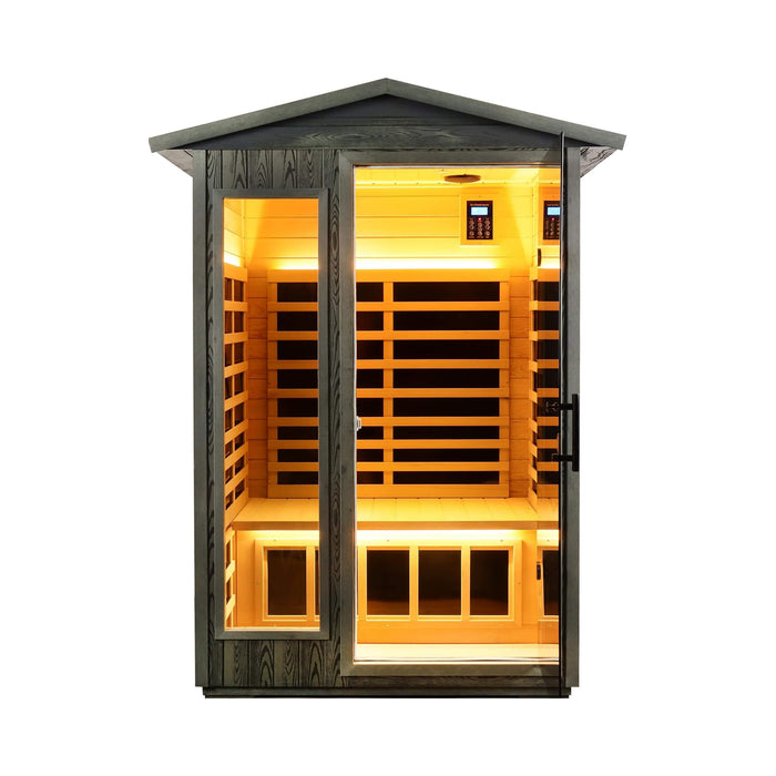 2 Person Outdoor Infrared Sauna with Low EMF Heating, Bluetooth Audio and Chromotherapy Lighting