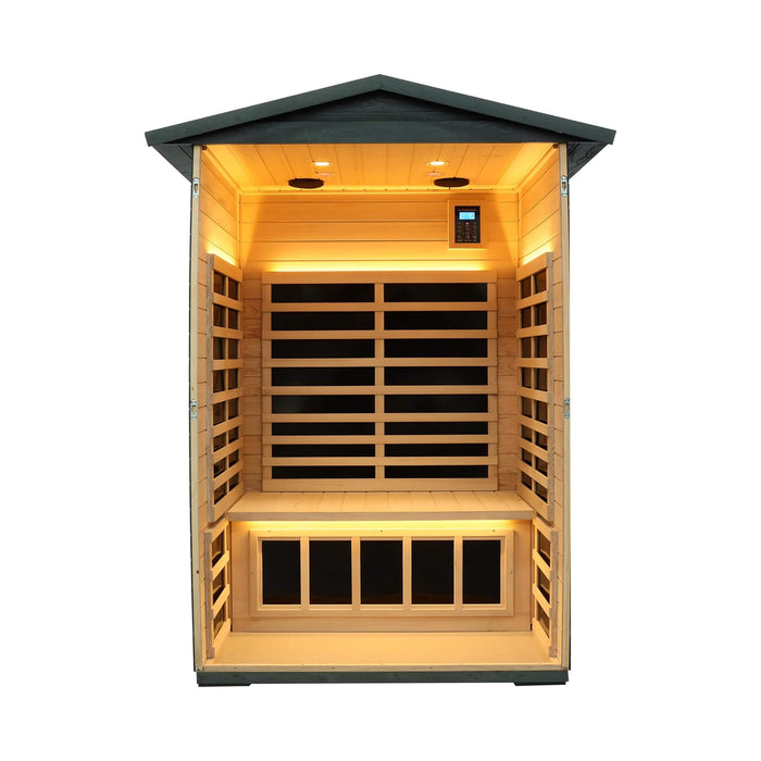 2 Person Outdoor Infrared Sauna with Low EMF Heating, Bluetooth Audio and Chromotherapy Lighting