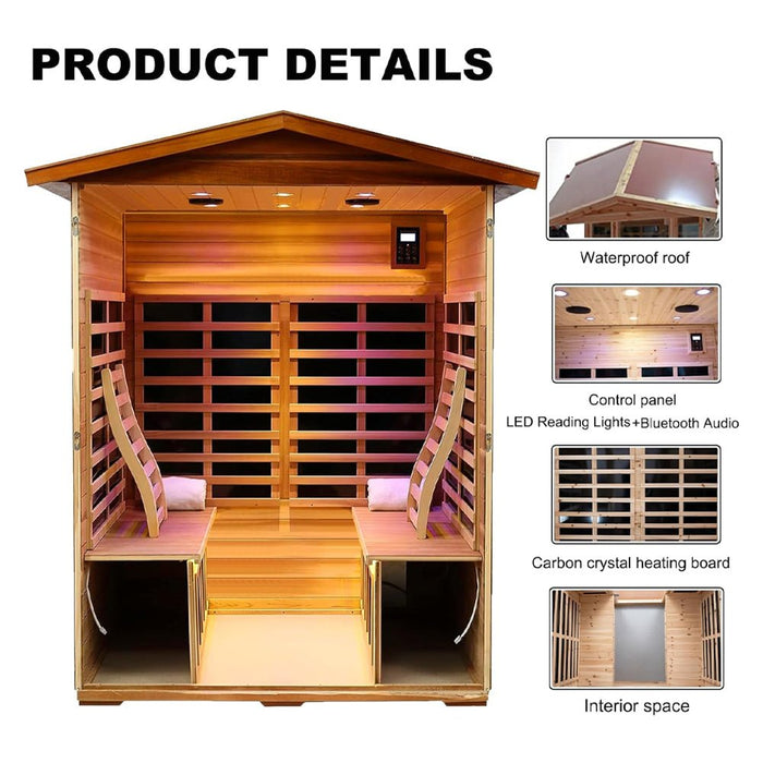 4 Person Outdoor Infrared Sauna with Bluetooth Audio and LED Display