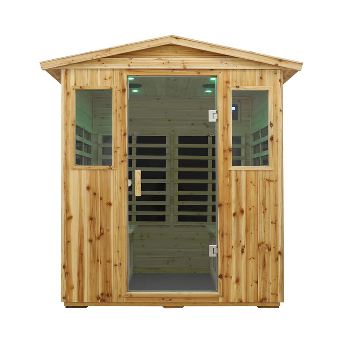 4 Person Outdoor Infrared Sauna with Low EMF Heating, Bluetooth Speakers and LED Lighting