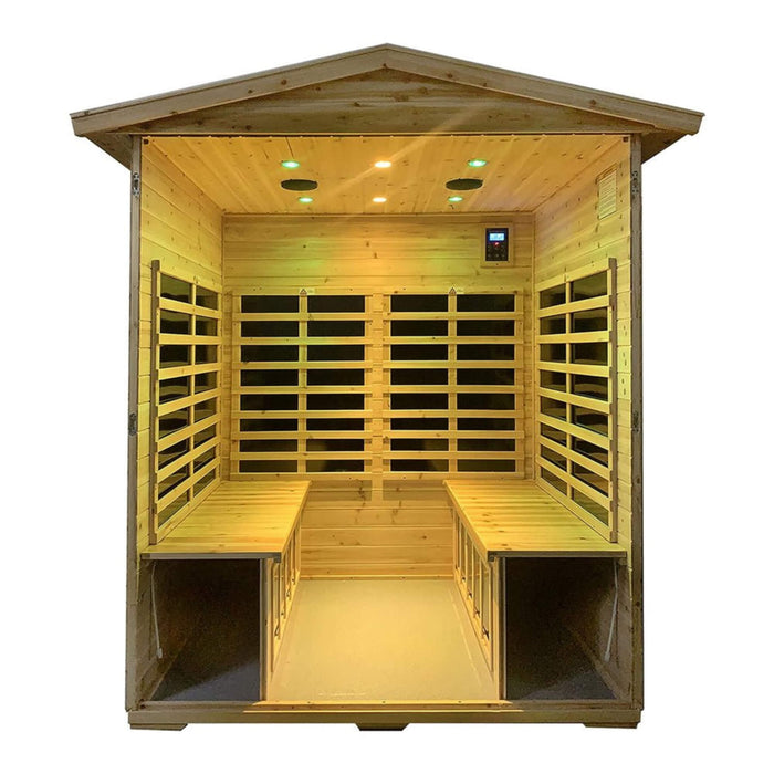 4 Person Outdoor Infrared Sauna with Low EMF Heating, Bluetooth Speakers and LED Lighting
