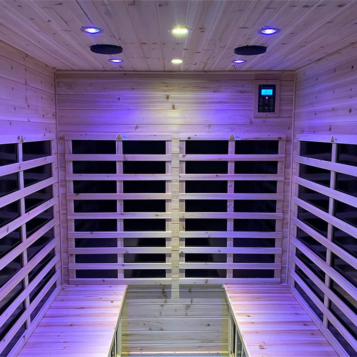 4 Person Outdoor Infrared Sauna with Low EMF Heating, Bluetooth Speakers and LED Lighting