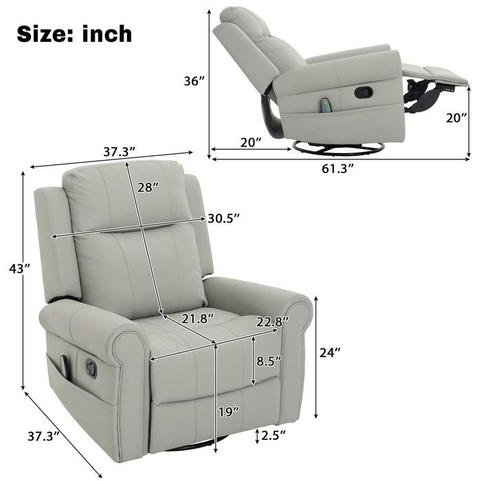 Swivel Massage Recliner Chair with Heat, 270° Rotation & Dual Recline Positions
