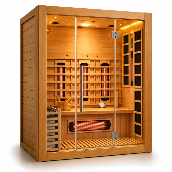 Rövia Aurora 3 Person Indoor Hybrid Sauna with Infrared and 4.5kW Steam Heating