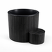 Two black cylindrical planters on a white background. SaunaLife 1-Person Cold Plunge and Hot Immersion Tub (Model S1N/B) Wood Brown