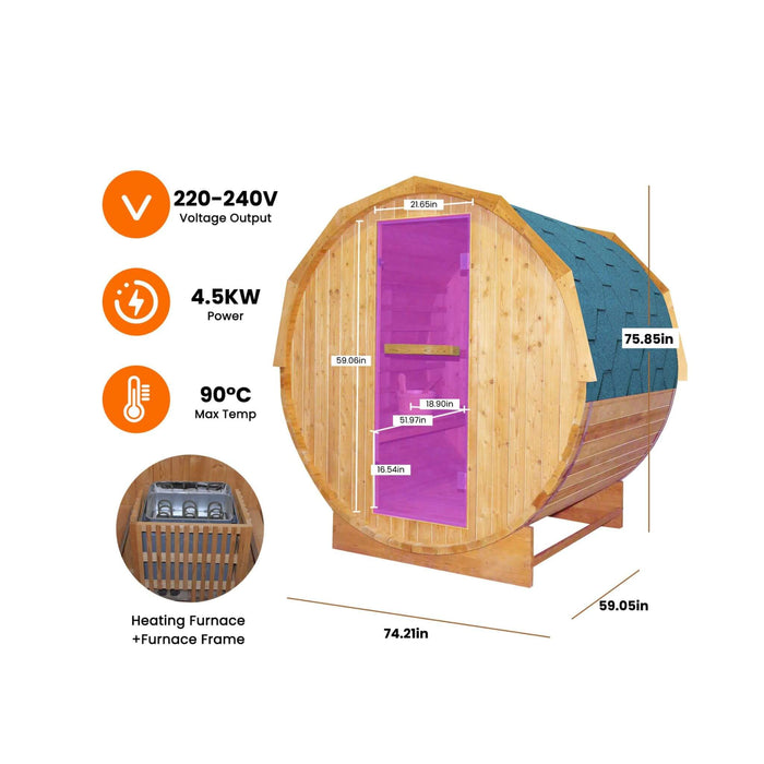 Premium Outdoor Barrel Sauna with 4.5kW Heater and Carbonized Spruce Wood