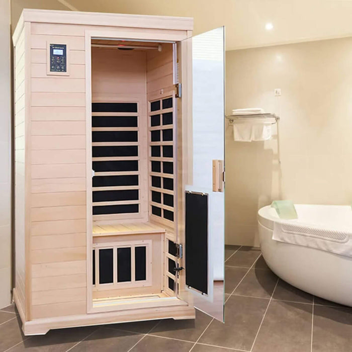 2 Person Infrared Sauna with Hemlock Wood, Low EMF Heating and Glass Door