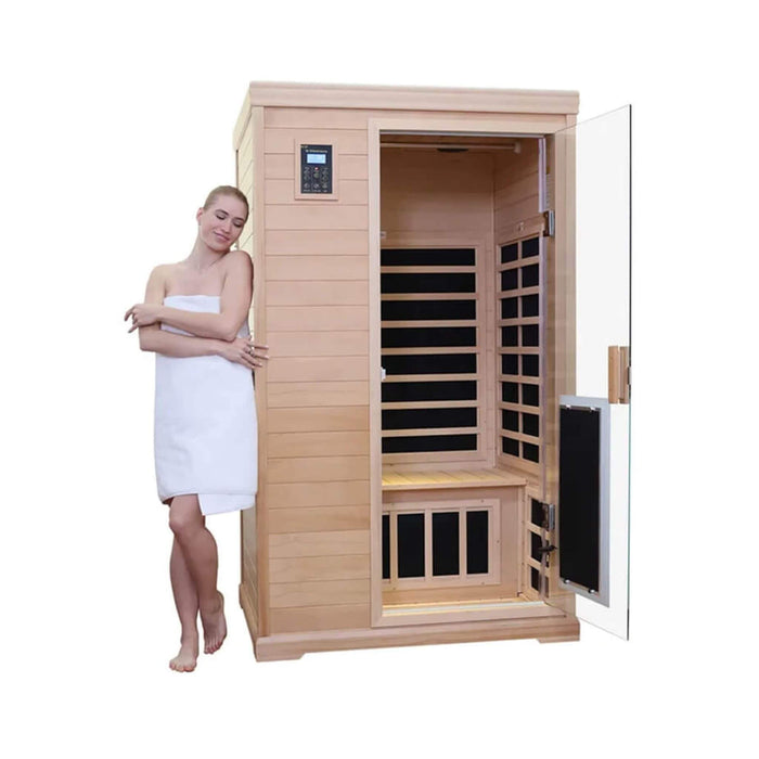 2 Person Infrared Sauna with Hemlock Wood, Low EMF Heating and Glass Door