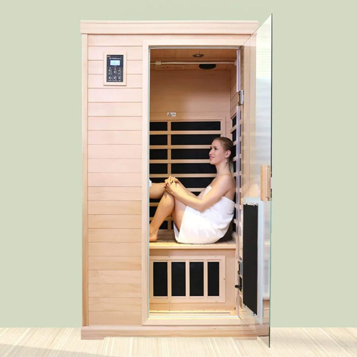 2 Person Infrared Sauna with Hemlock Wood, Low EMF Heating and Glass Door
