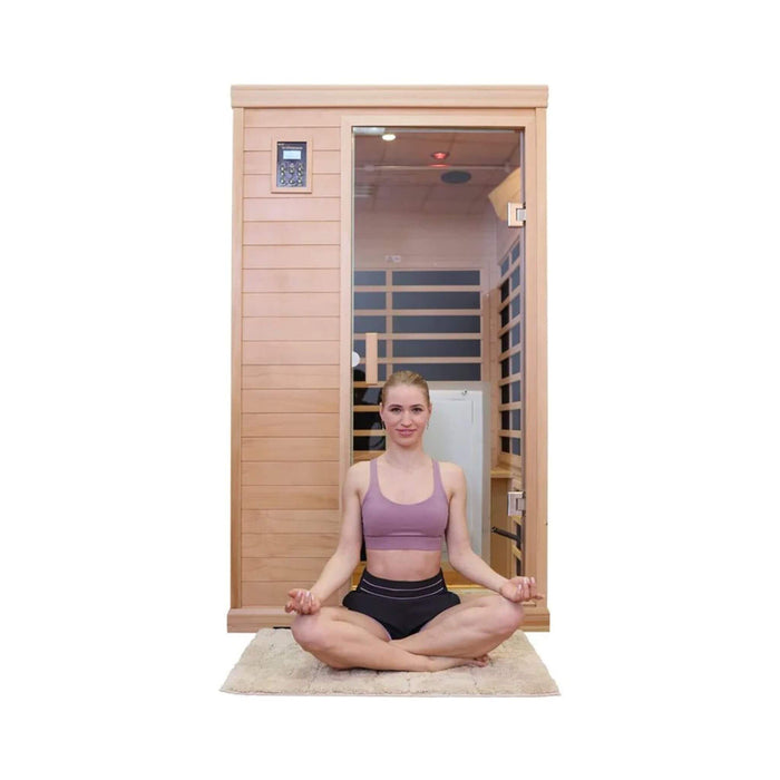 2 Person Infrared Sauna with Hemlock Wood, Low EMF Heating and Glass Door