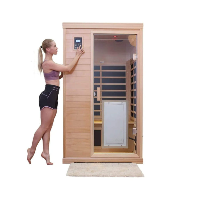2 Person Infrared Sauna with Hemlock Wood, Low EMF Heating and Glass Door