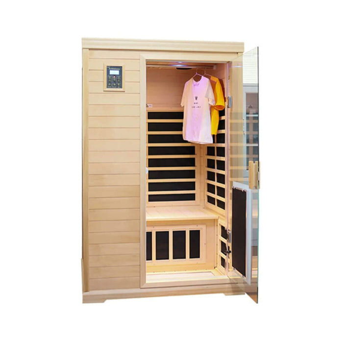 2 Person Infrared Sauna with Hemlock Wood, Low EMF Heating and Glass Door
