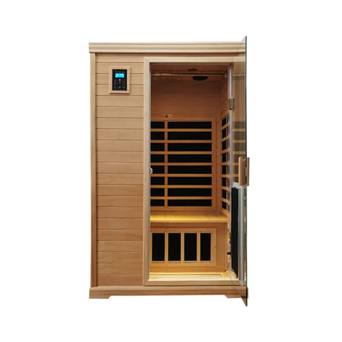 2 Person Infrared Sauna with Hemlock Wood, Low EMF Heating and Glass Door