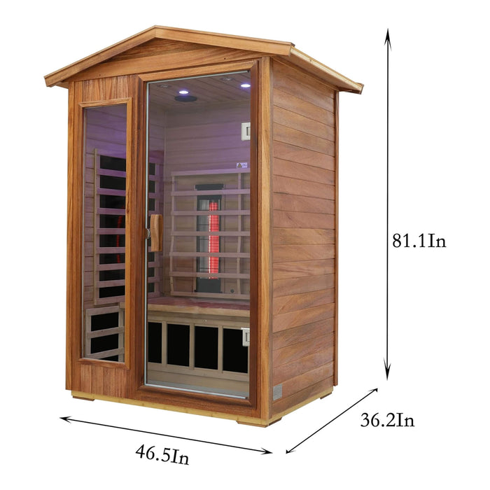 2 Person Outdoor Infrared Sauna with Low EMF Ceramic Heating, Bluetooth Audio and LED Lighting