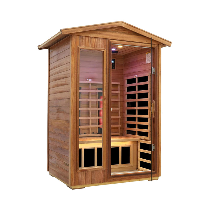 2 Person Outdoor Infrared Sauna with Low EMF Ceramic Heating, Bluetooth Audio and LED Lighting
