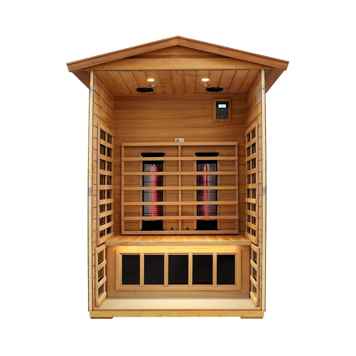 2 Person Outdoor Infrared Sauna with Low EMF Ceramic Heating, Bluetooth Audio and LED Lighting