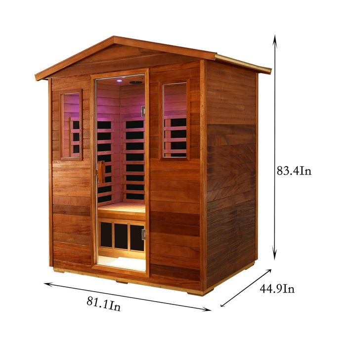 3 Person Outdoor Infrared Sauna with Full Spectrum Heating, Ultra Low EMF and Bluetooth Speakers