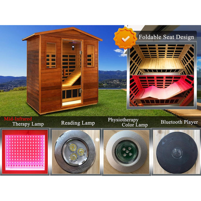 3 Person Outdoor Infrared Sauna with Full Spectrum Heating, Ultra Low EMF and Bluetooth Speakers