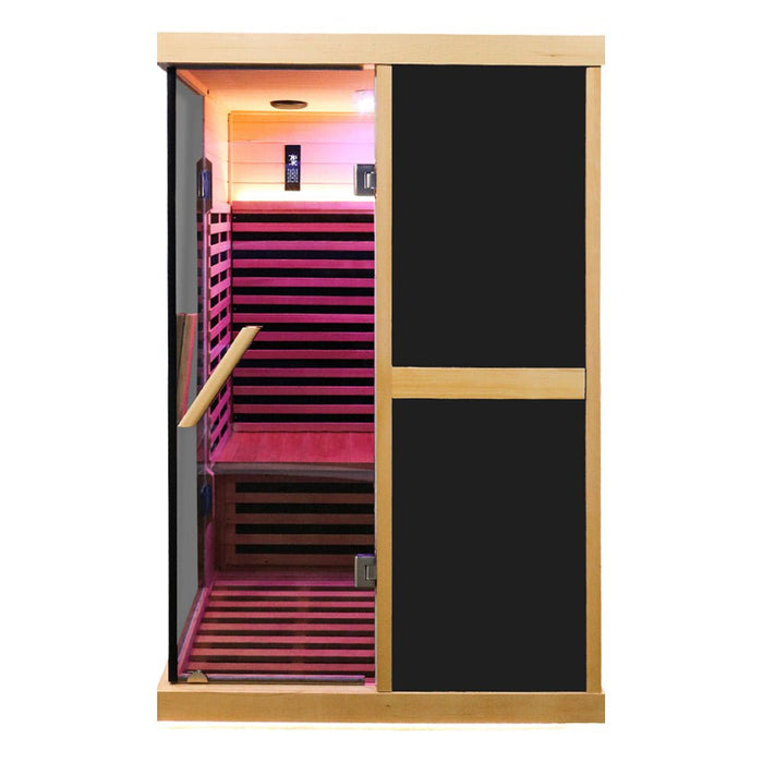 2 Person Infrared Sauna Room with V Shape Design, Double Glass Doors and Bluetooth Audio