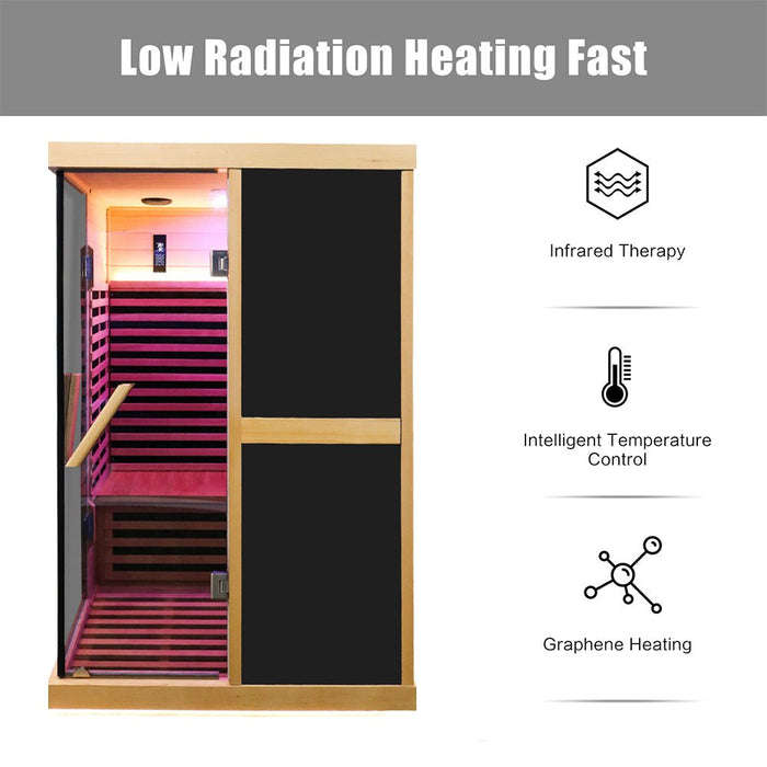 2 Person Infrared Sauna Room with V Shape Design, Double Glass Doors and Bluetooth Audio
