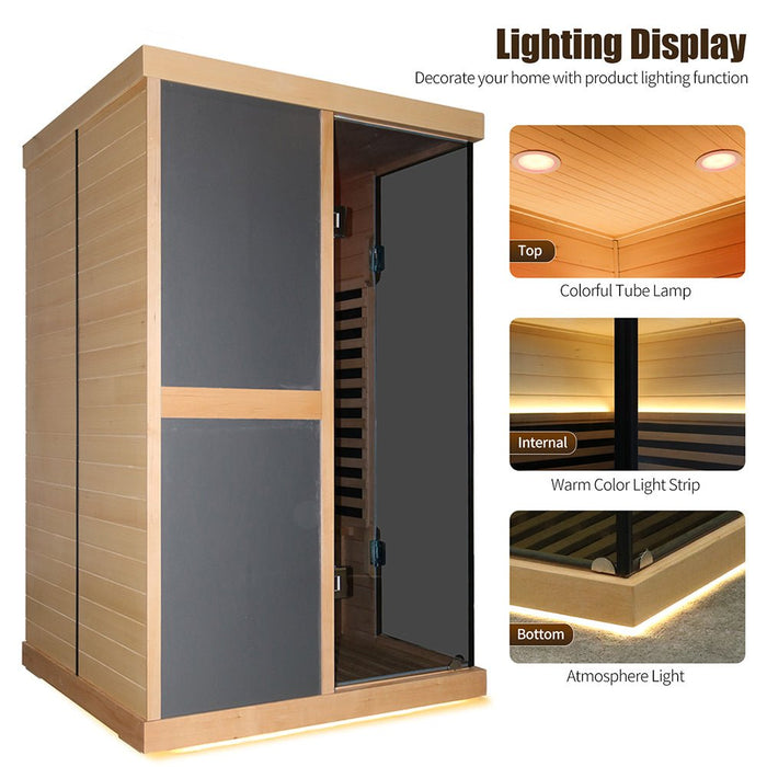 2 Person Infrared Sauna Room with V Shape Design, Double Glass Doors and Bluetooth Audio