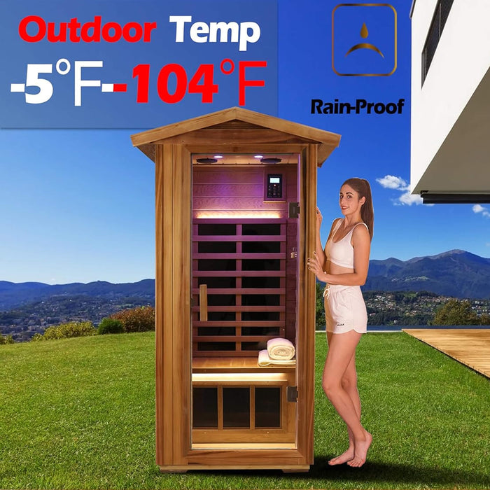 1 Person Outdoor Infrared Sauna with Cedar Wood and Bluetooth Audio